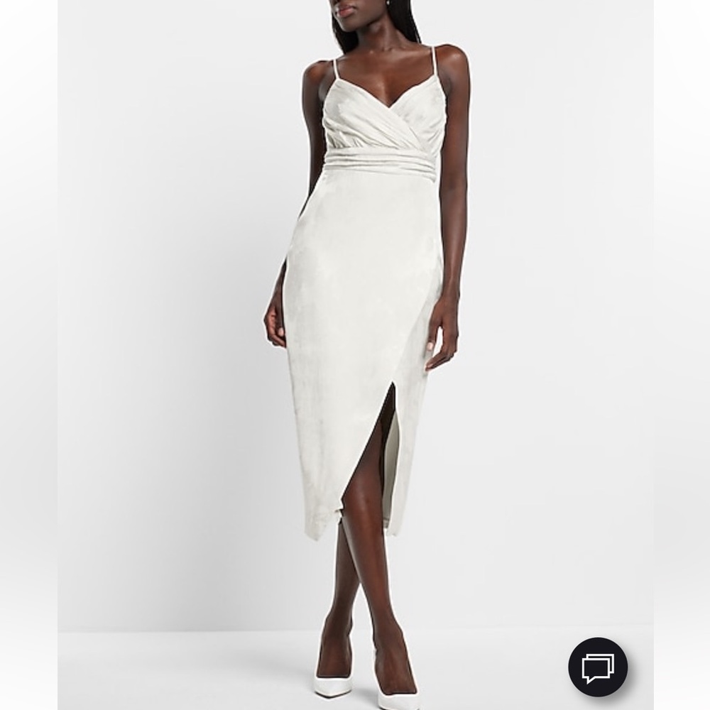 Nwt Express Bridal Jacquard Ruched Midi Dress In Swan